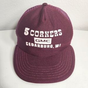 Vintage Five Corners GMC Wisconsin Burgundy Trucker Hat